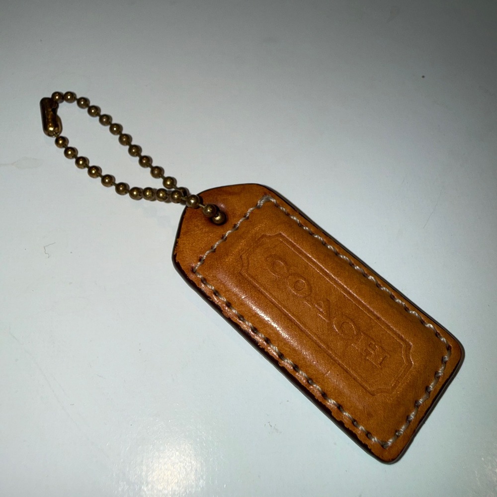 Coach Vintage British Tan Leather Hangtag Brass Ball Chain 5cm Early 2000s